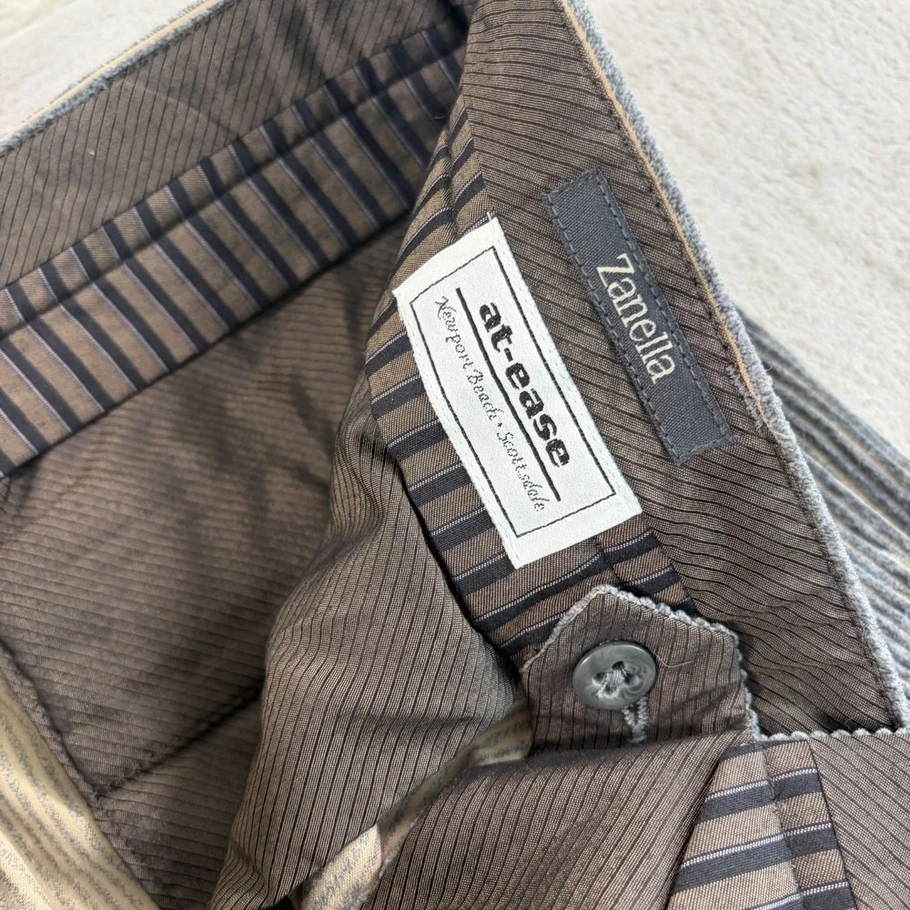 ZANELLA Pleated Cuffed Pants in Grey Wale Corduroy Men 36x31 (Tag 38) Italy NWOT